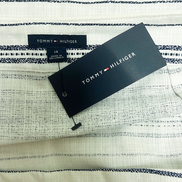 Tommy Hilfiger Ivory Navy Blue Abstract Stripe Woven Mini Pencil Skirt NWT 14 - Picture 5 of 6